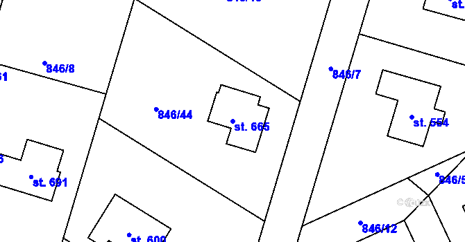 Parcela st. 665 v KÚ Tehovec, Katastrální mapa