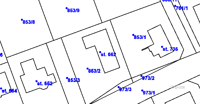 Parcela st. 662 v KÚ Tehovec, Katastrální mapa