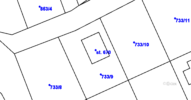 Parcela st. 670 v KÚ Tehovec, Katastrální mapa