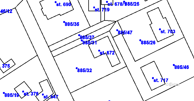 Parcela st. 672 v KÚ Tehovec, Katastrální mapa