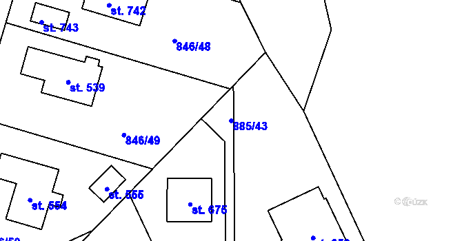 Parcela st. 885/43 v KÚ Tehovec, Katastrální mapa