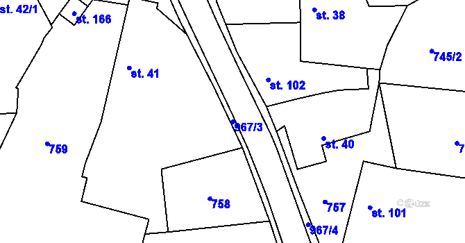 Parcela st. 967/3 v KÚ Tehovec, Katastrální mapa