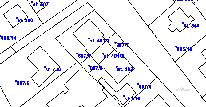 Parcela st. 481/2 v KÚ Tehovec, Katastrální mapa