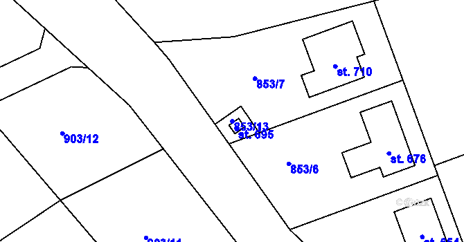 Parcela st. 853/13 v KÚ Tehovec, Katastrální mapa