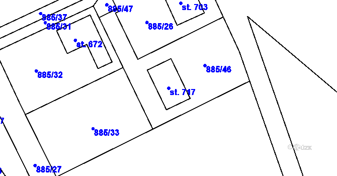 Parcela st. 717 v KÚ Tehovec, Katastrální mapa