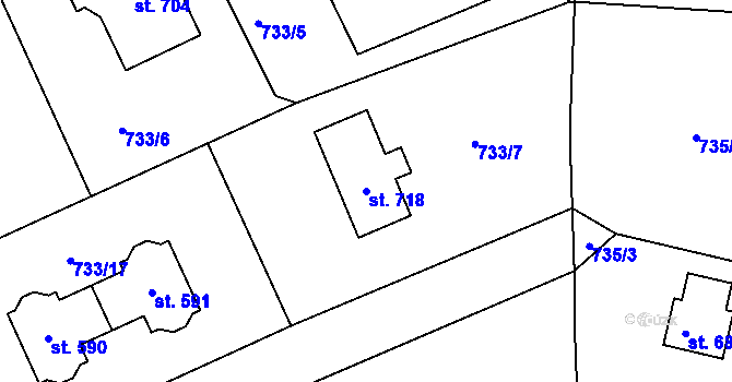 Parcela st. 718 v KÚ Tehovec, Katastrální mapa