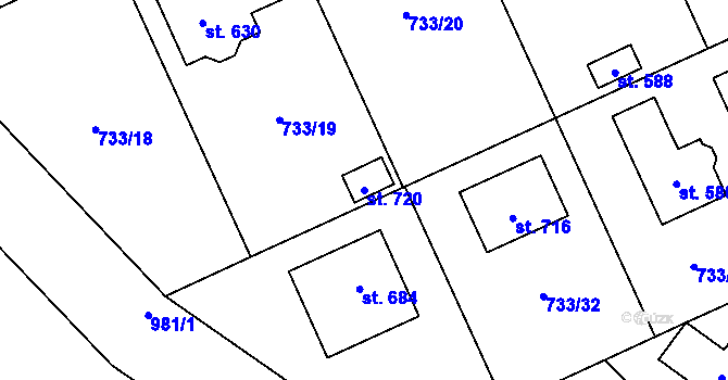 Parcela st. 720 v KÚ Tehovec, Katastrální mapa