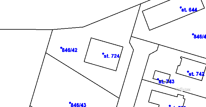 Parcela st. 724 v KÚ Tehovec, Katastrální mapa
