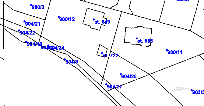 Parcela st. 722 v KÚ Tehovec, Katastrální mapa