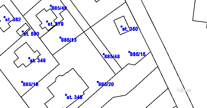 Parcela st. 885/48 v KÚ Tehovec, Katastrální mapa