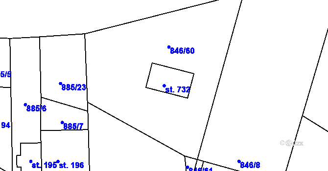 Parcela st. 732 v KÚ Tehovec, Katastrální mapa