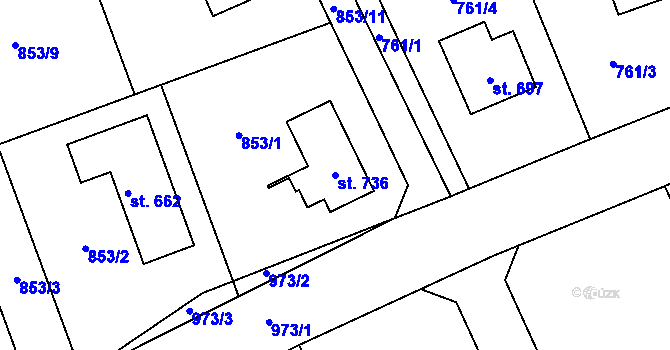 Parcela st. 736 v KÚ Tehovec, Katastrální mapa