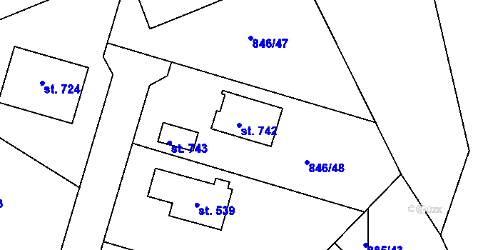 Parcela st. 742 v KÚ Tehovec, Katastrální mapa