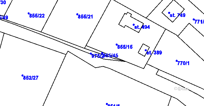 Parcela st. 855/45 v KÚ Tehovec, Katastrální mapa