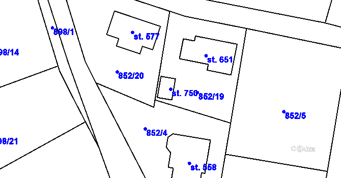 Parcela st. 750 v KÚ Tehovec, Katastrální mapa