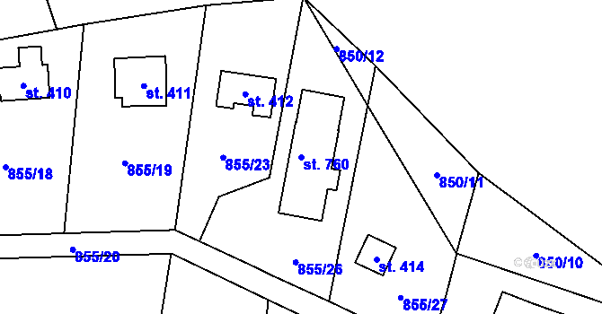 Parcela st. 760 v KÚ Tehovec, Katastrální mapa