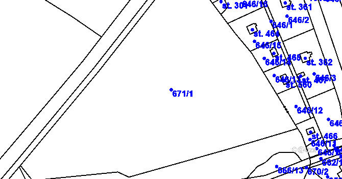 Parcela st. 671/1 v KÚ Tehovec, Katastrální mapa