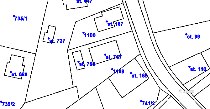 Parcela st. 767 v KÚ Tehovec, Katastrální mapa