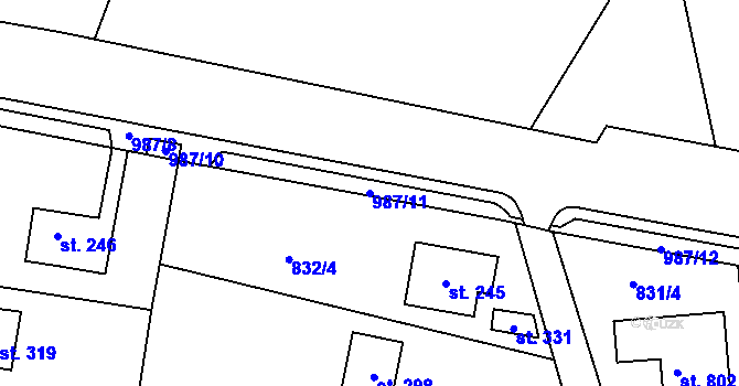 Parcela st. 987/11 v KÚ Tehovec, Katastrální mapa