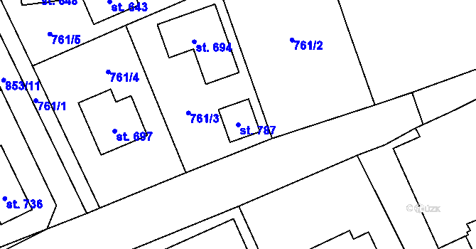 Parcela st. 787 v KÚ Tehovec, Katastrální mapa