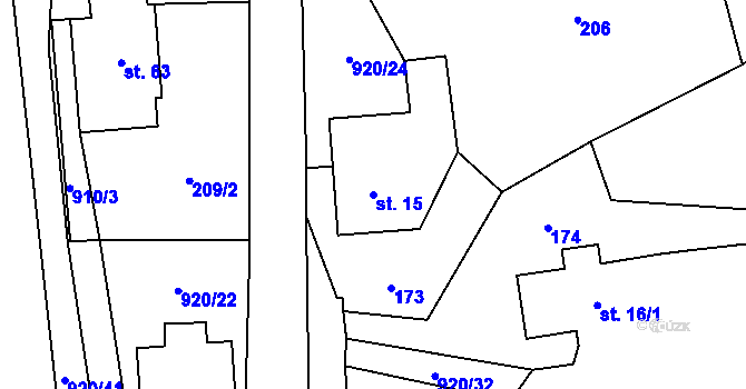 Parcela st. 15 v KÚ Těchanov, Katastrální mapa