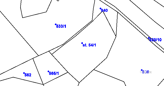 Parcela st. 54/1 v KÚ Těchanov, Katastrální mapa