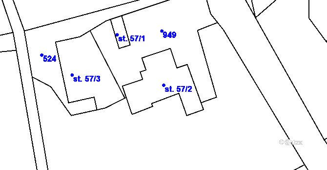 Parcela st. 57/2 v KÚ Těchanov, Katastrální mapa
