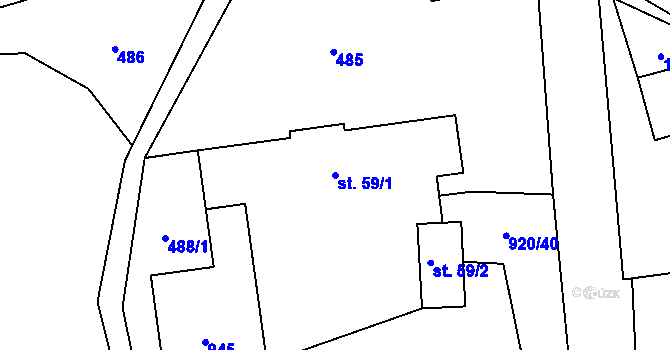 Parcela st. 59/1 v KÚ Těchanov, Katastrální mapa