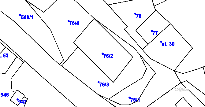 Parcela st. 76/2 v KÚ Těchanov, Katastrální mapa