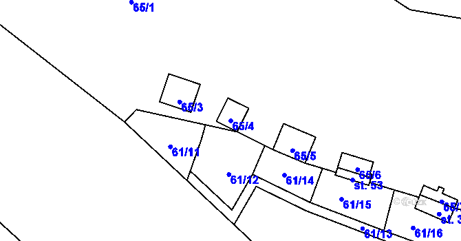 Parcela st. 65/4 v KÚ Jezerce, Katastrální mapa