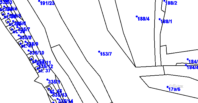 Parcela st. 153/7 v KÚ Jezerce, Katastrální mapa