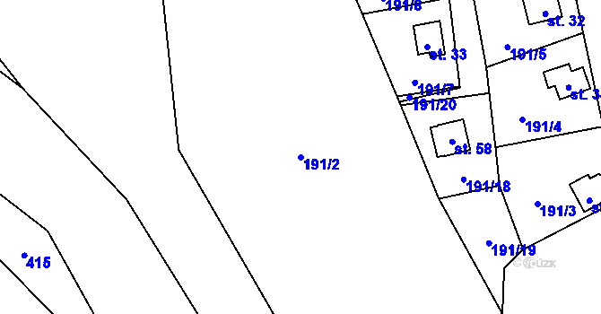 Parcela st. 191/2 v KÚ Jezerce, Katastrální mapa