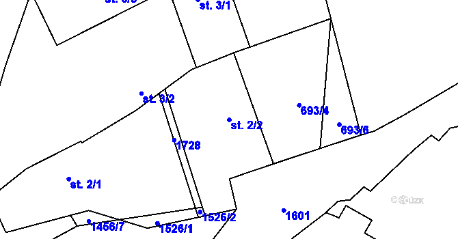 Parcela st. 2/2 v KÚ Těchlovice u Stříbra, Katastrální mapa
