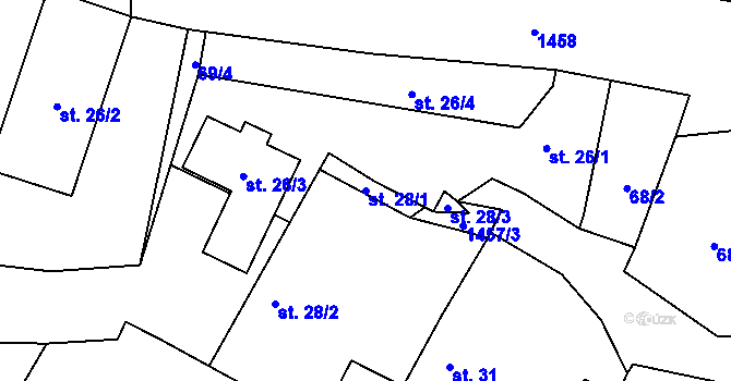 Parcela st. 28/1 v KÚ Těchlovice u Stříbra, Katastrální mapa