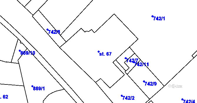Parcela st. 67 v KÚ Těchlovice u Stříbra, Katastrální mapa