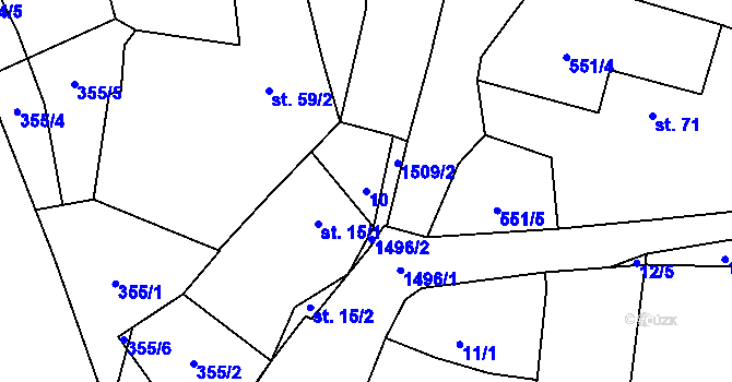 Parcela st. 10 v KÚ Těchlovice u Stříbra, Katastrální mapa