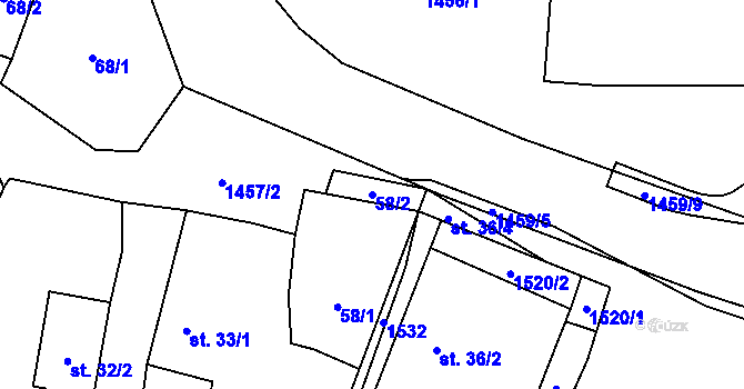 Parcela st. 58/2 v KÚ Těchlovice u Stříbra, Katastrální mapa