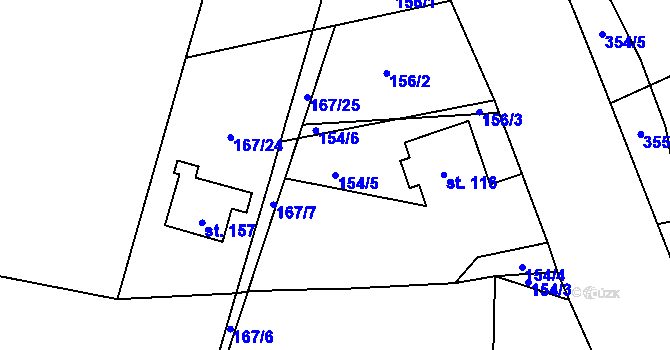 Parcela st. 154/5 v KÚ Těchlovice u Stříbra, Katastrální mapa
