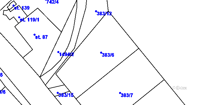 Parcela st. 383/6 v KÚ Těchlovice u Stříbra, Katastrální mapa