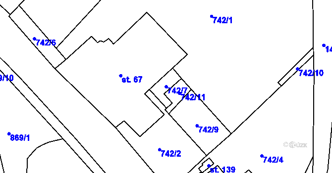 Parcela st. 742/7 v KÚ Těchlovice u Stříbra, Katastrální mapa