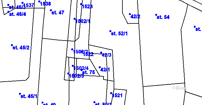 Parcela st. 42/3 v KÚ Těchlovice u Stříbra, Katastrální mapa