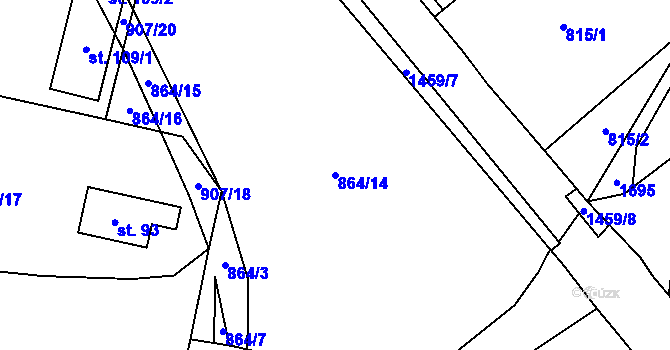 Parcela st. 864/14 v KÚ Těchlovice u Stříbra, Katastrální mapa