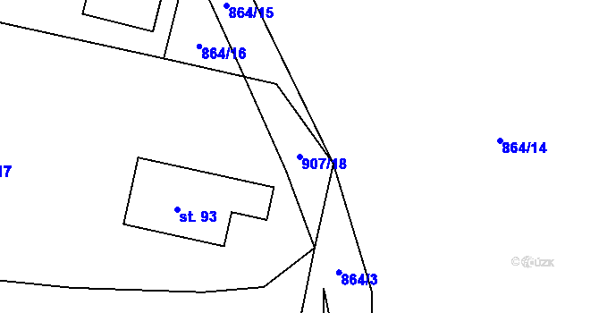 Parcela st. 907/18 v KÚ Těchlovice u Stříbra, Katastrální mapa