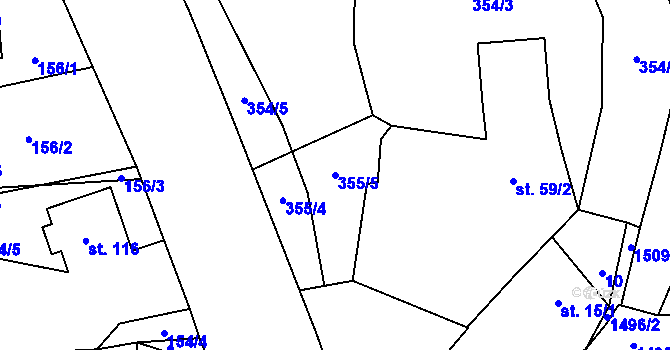 Parcela st. 355/5 v KÚ Těchlovice u Stříbra, Katastrální mapa
