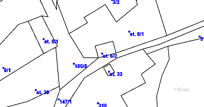 Parcela st. 6/2 v KÚ Přerov u Těchlovic, Katastrální mapa