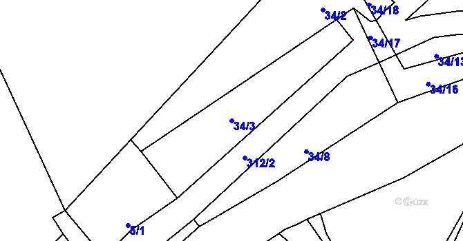 Parcela st. 34/3 v KÚ Přerov u Těchlovic, Katastrální mapa
