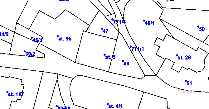 Parcela st. 5 v KÚ Těchlovice nad Labem, Katastrální mapa