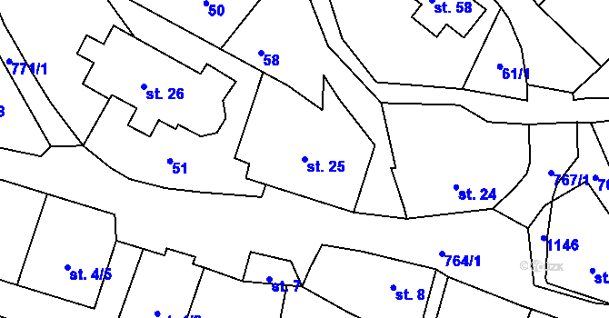 Parcela st. 25 v KÚ Těchlovice nad Labem, Katastrální mapa