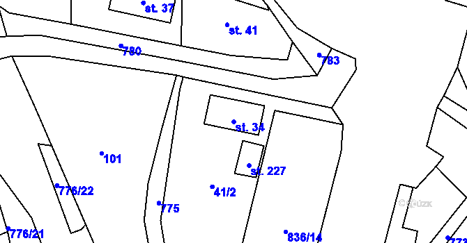 Parcela st. 34 v KÚ Těchlovice nad Labem, Katastrální mapa