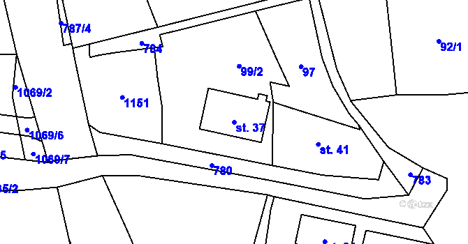 Parcela st. 37 v KÚ Těchlovice nad Labem, Katastrální mapa